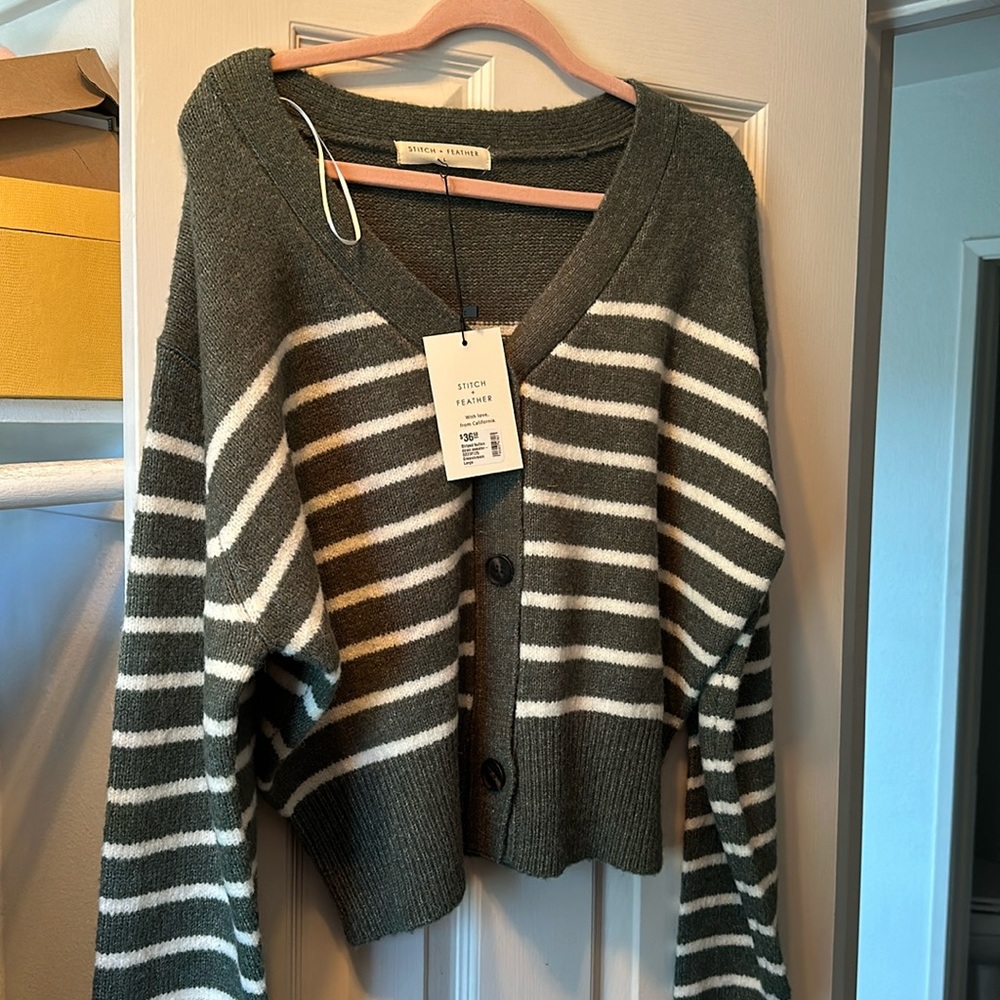 - NWT stitch and Feather striped button down sweater